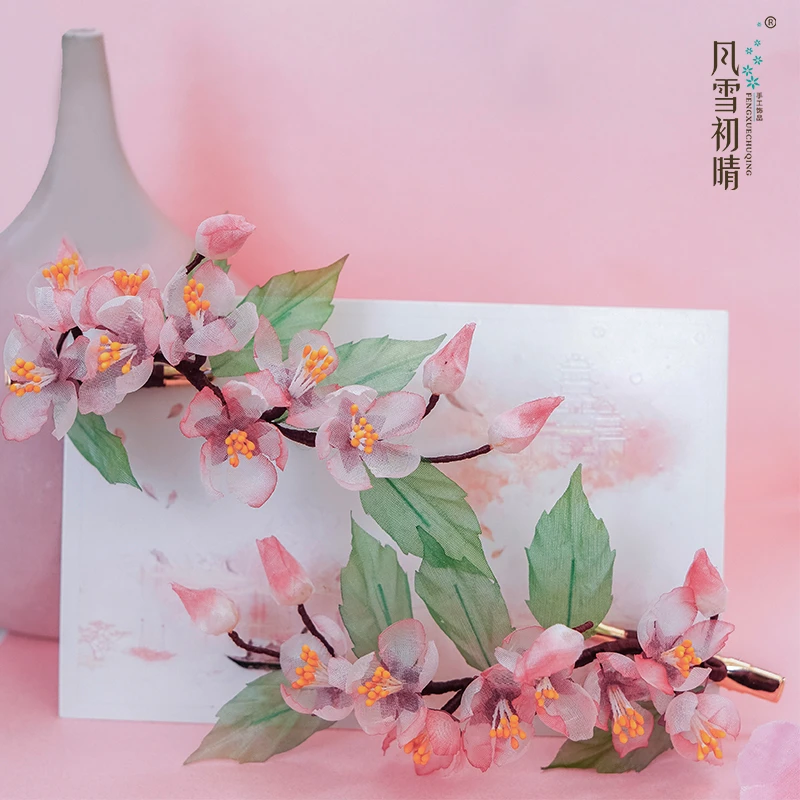风雪初晴春三月发夹古典手工烫花汉服发饰超仙日常百搭可爱头饰