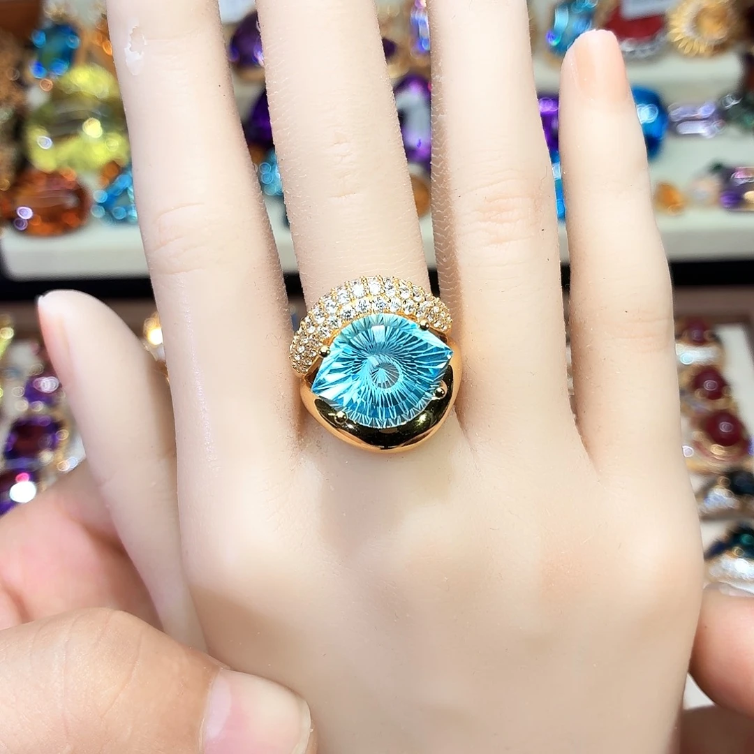 托帕石戒指银S925镶嵌