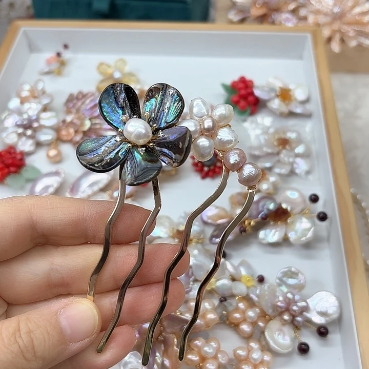 淡水珍珠发饰银S925镶嵌云*