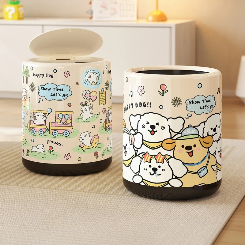 美世达垃圾桶家用创意高颜值卡通奶油风客厅卫生间大号双层带盖筒