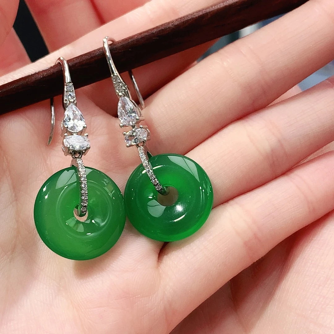 玛瑙/玉髓银S925镶嵌耳环