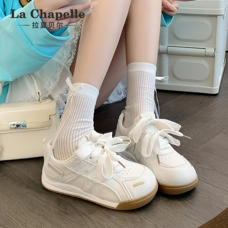 拉夏贝尔德训鞋女款2025年秋季新款ins百搭舒适内增高休闲小白鞋