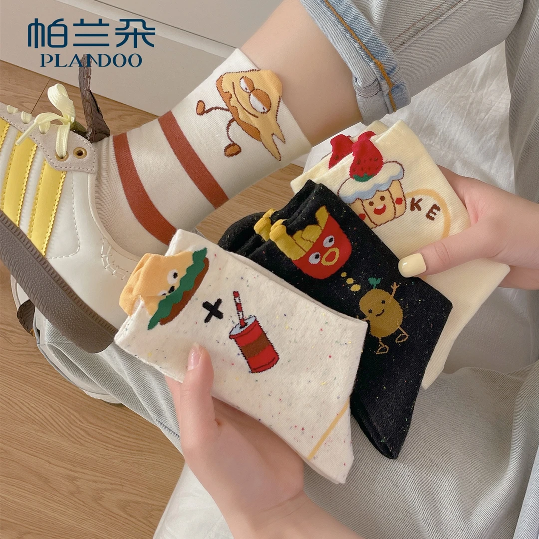 帕兰朵搞怪可爱袜子女中筒袜秋天个性网红款薯条日系卡通春秋长袜
