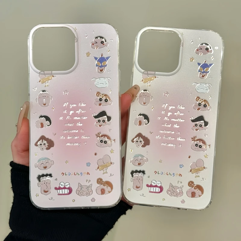 适用苹果iPhone16手机壳15pro羽纱IMD英文涂鸦小新华为60新款硬壳