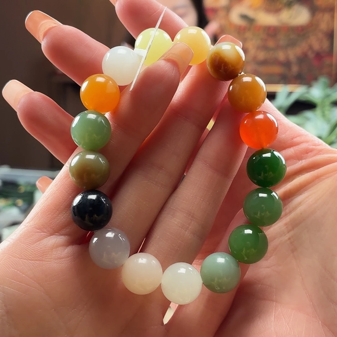 和田玉未镶嵌手串多宝卡12圆珠