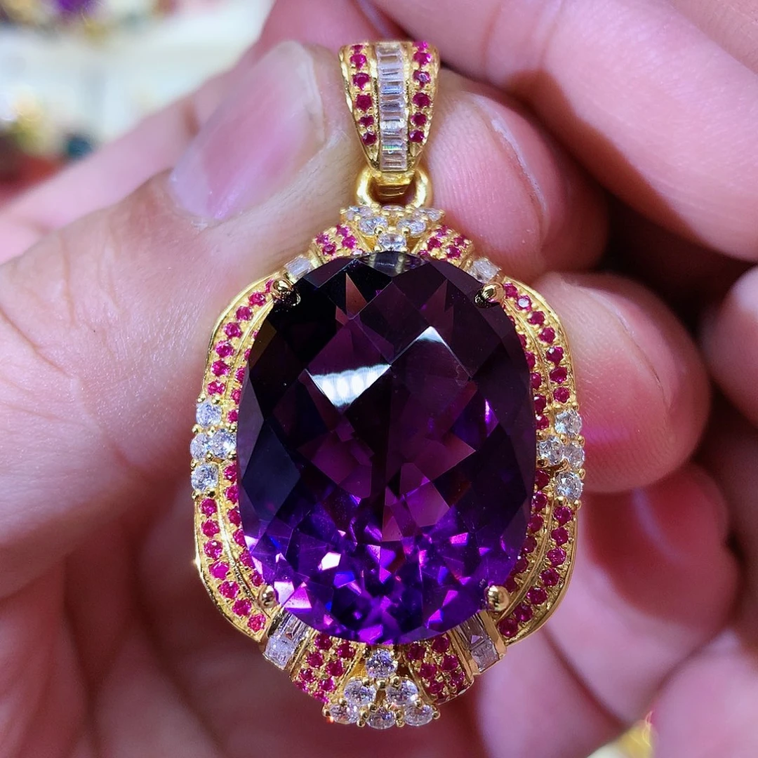 紫晶颈饰银S925镀金镶嵌