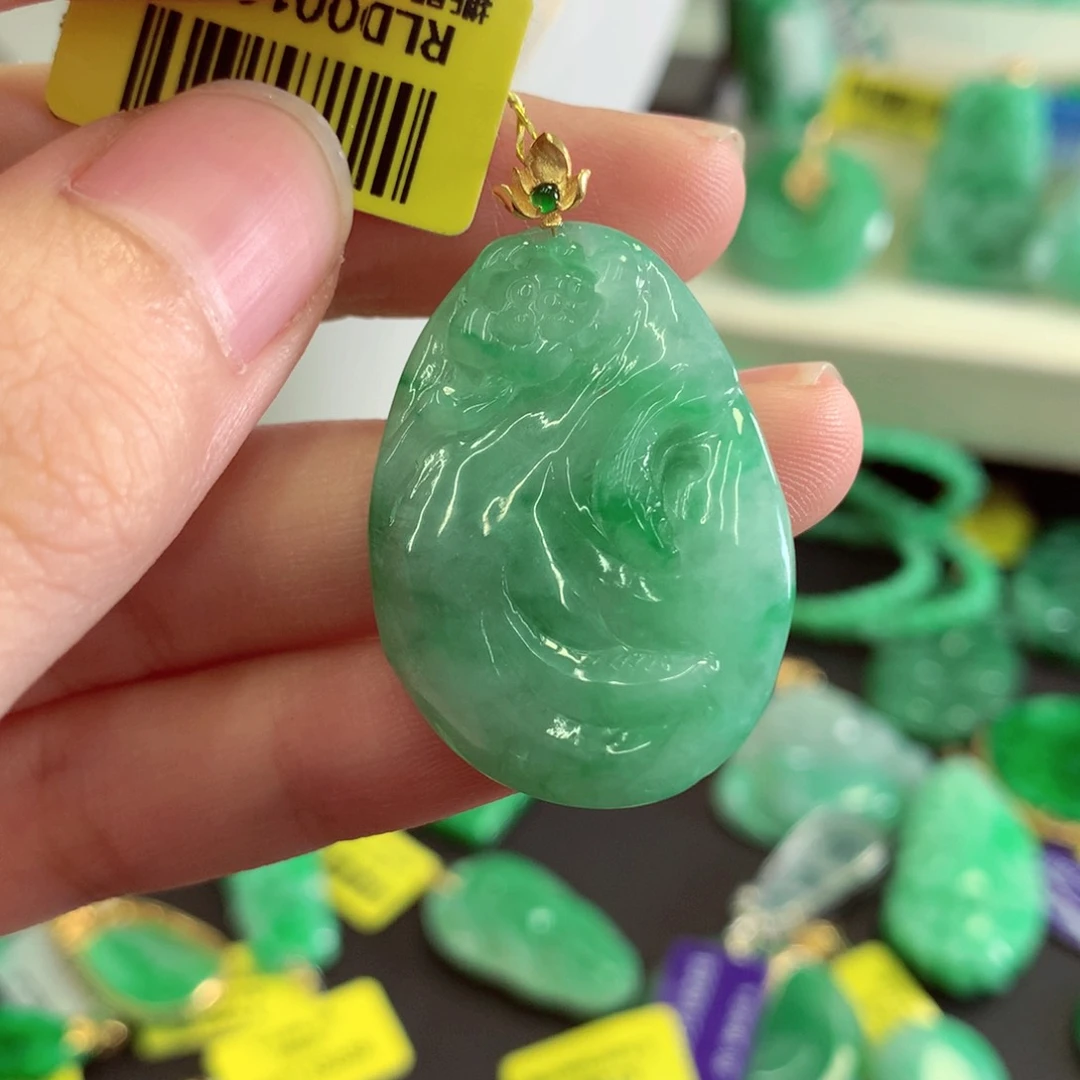 翡翠18K金镶嵌吊坠(不含链)
