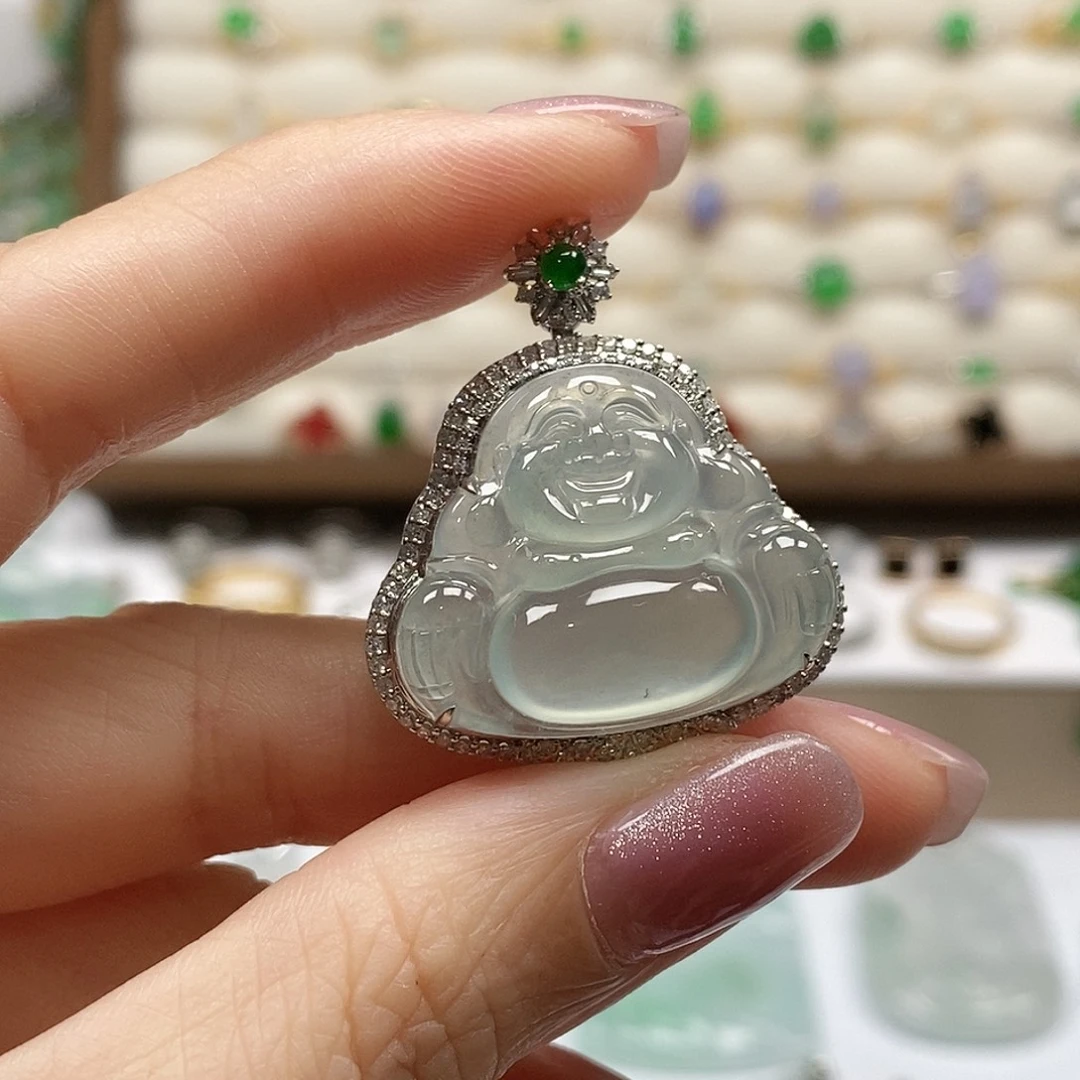 翡翠18K金镶嵌吊坠(不含链)