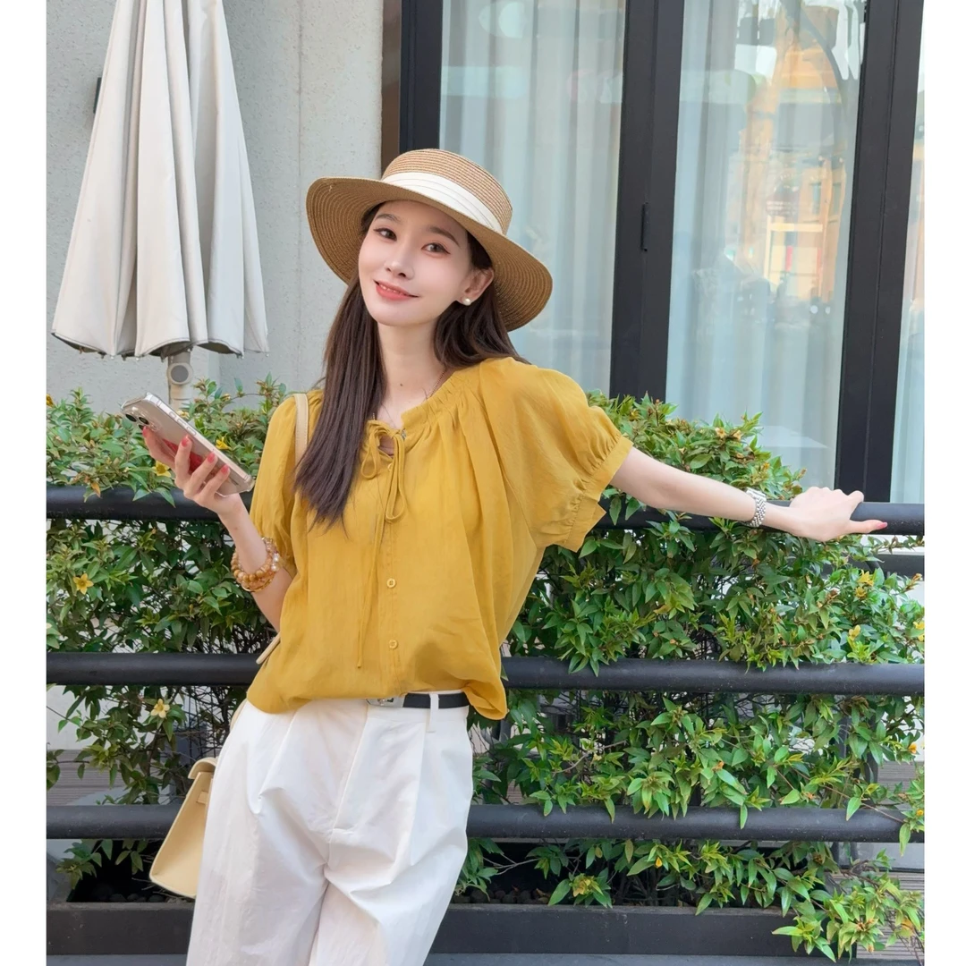 【奶油小生】马克华菲女装夏季气质设计感短袖上衣