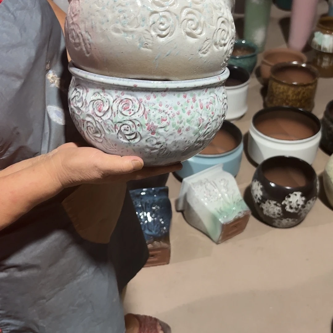 紫砂花盆口20高12两个