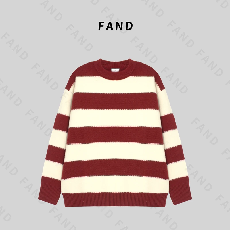 FAND品牌【munmin】秋冬时尚加厚条纹宽松圆领套头毛衣针织衫网红