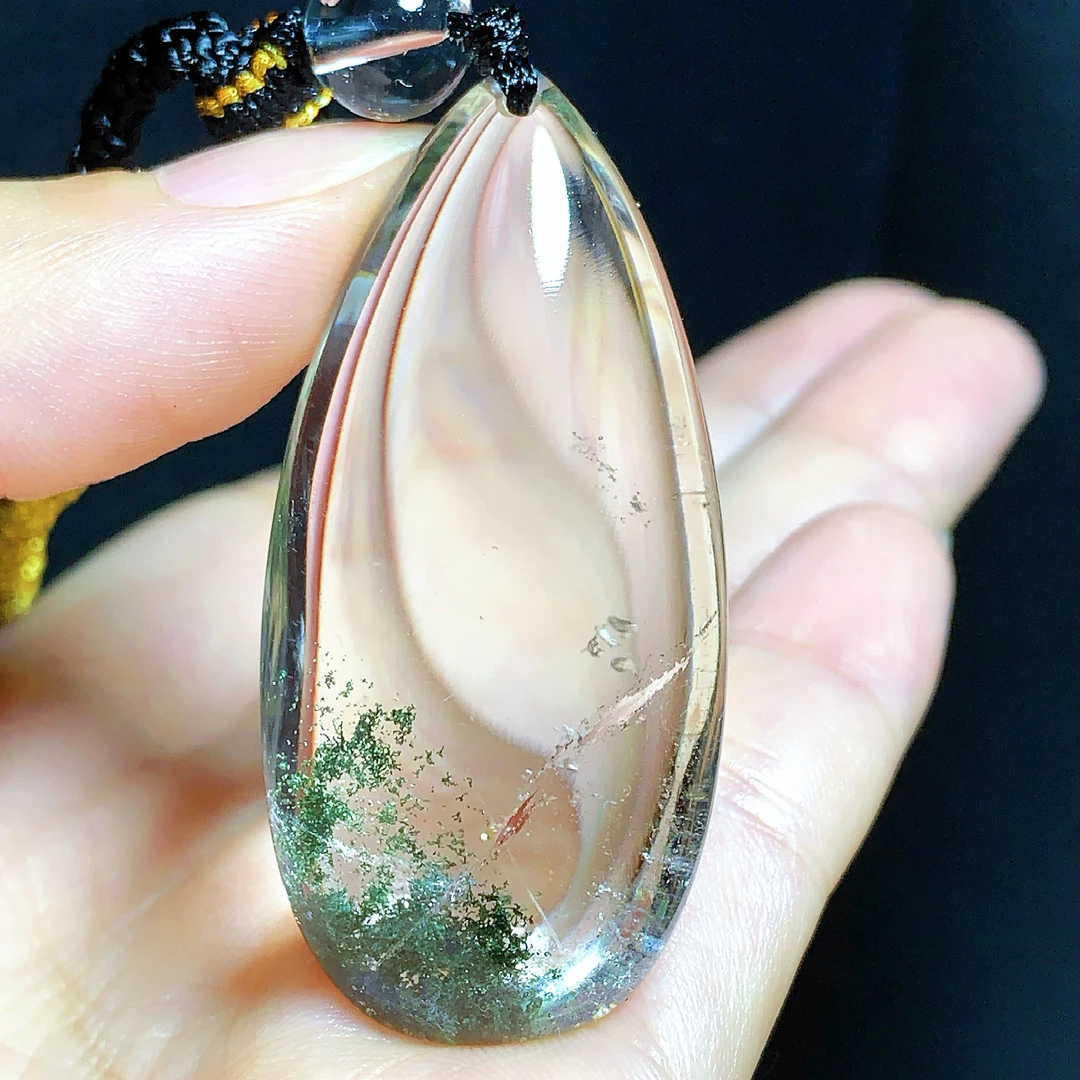 东海水晶天然绿幽灵水晶吊坠毛衣链水滴项坠男女款聚宝盆真品饰品