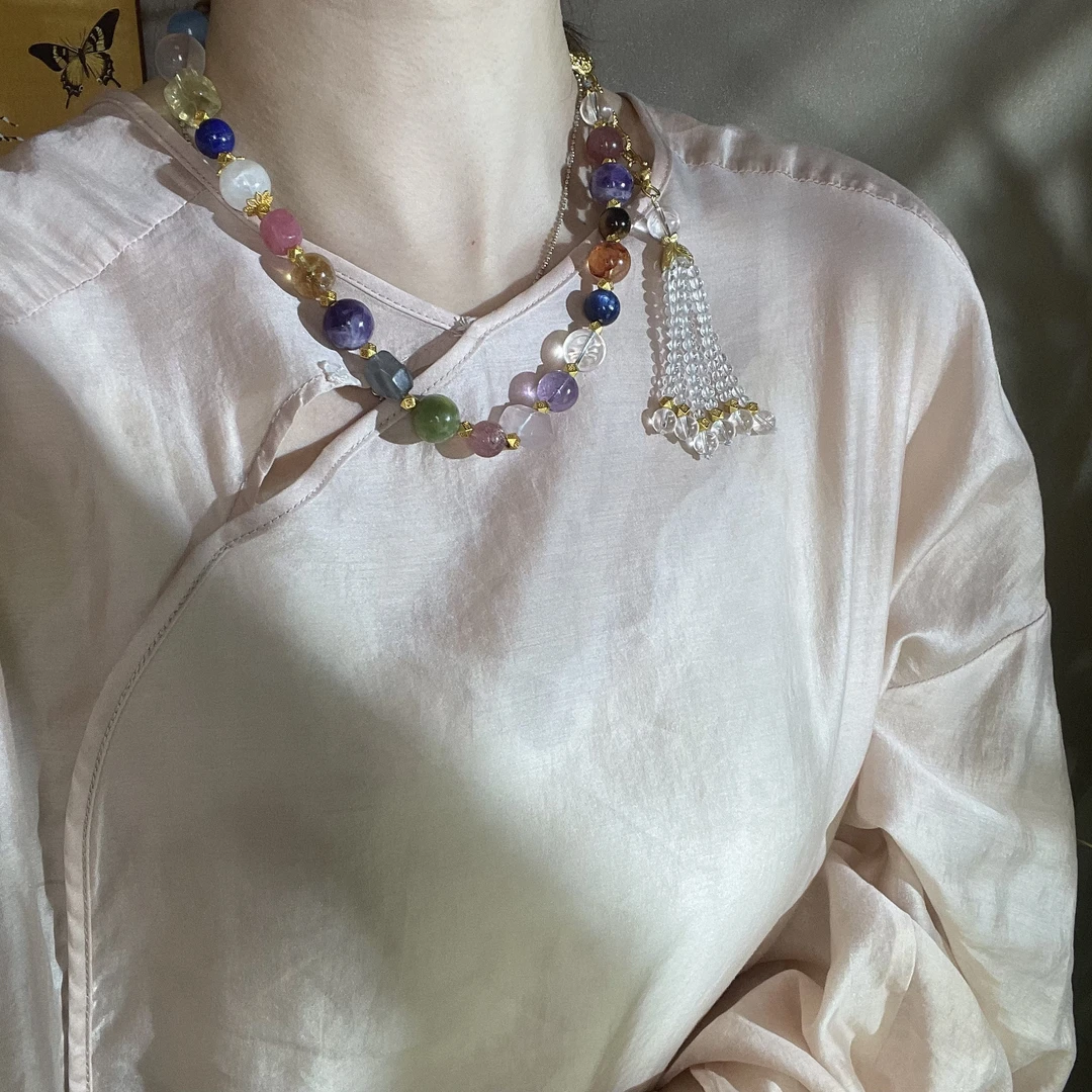 铜合金石英石项链 新中式水晶多宝项链国风饰品项链流苏项链