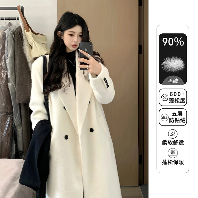【春节战袍】秋冬新款加厚显瘦中长款宽松仿貂绒羽绒大衣毛呢外套女