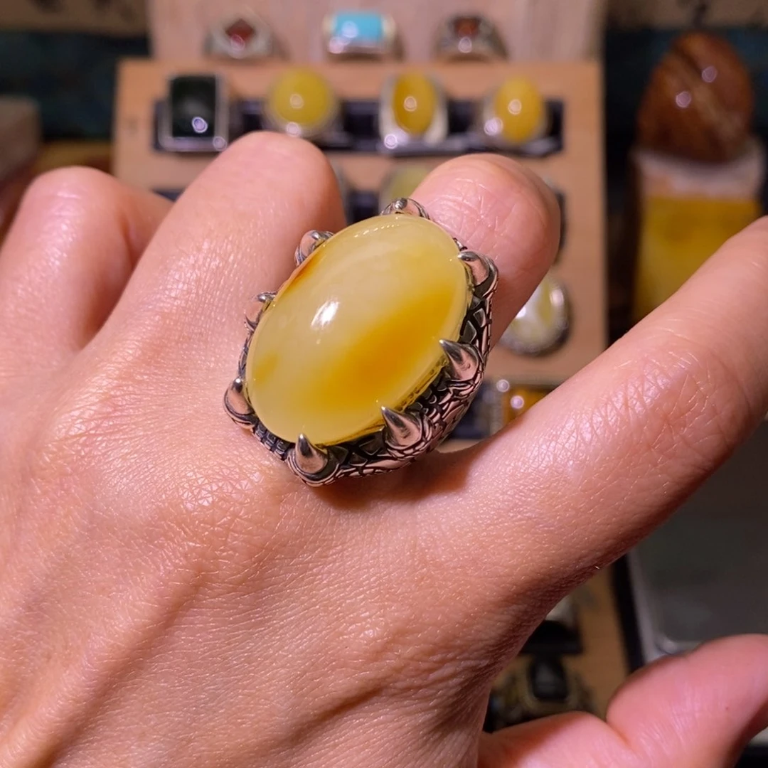 蜜蜡戒指银S925镶嵌?****1