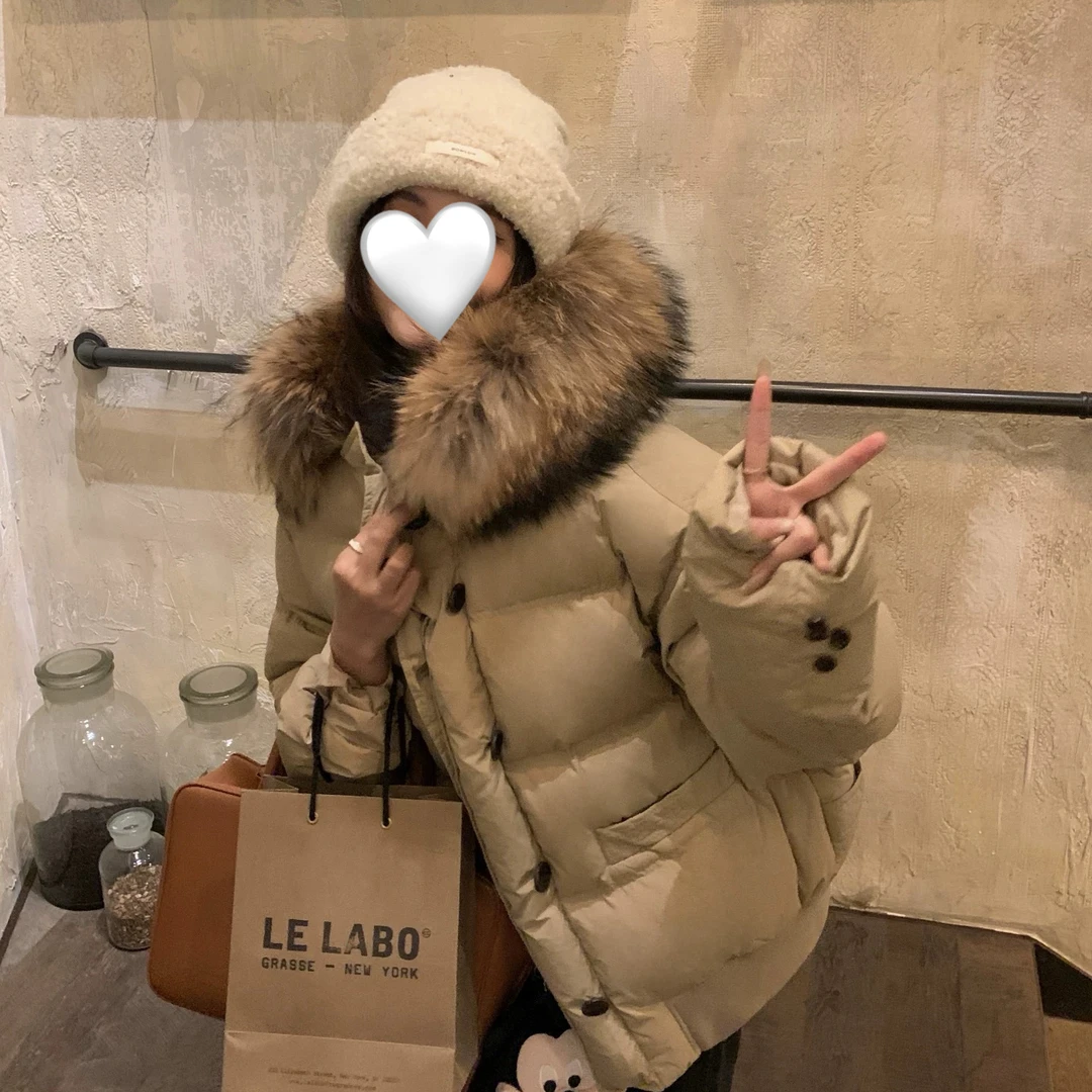 MUMU木木白鸭绒羽绒服貉子毛毛领短款纯色女冬季保暖MM10011