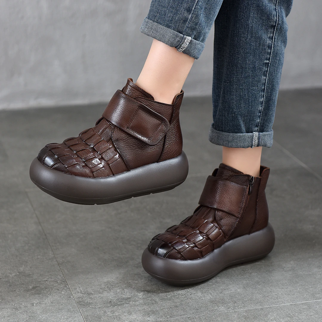 百搭加绒短靴高帮厚底时尚秋冬软底复古平底保暖女款圆头中跟