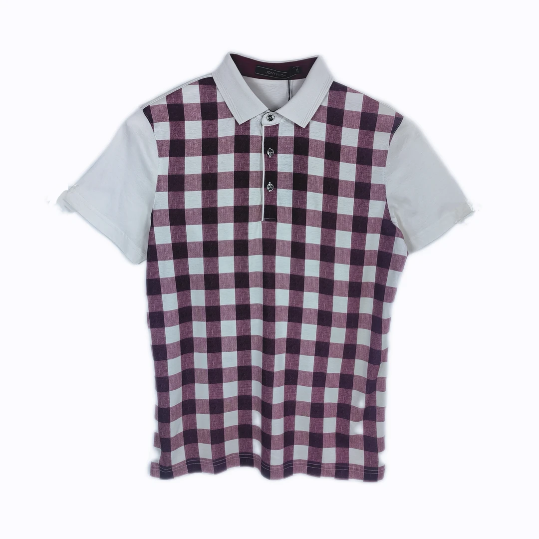 JONY18218男士夏季短袖T恤休闲时尚百搭透气翻领格纹撞色短袖POLO