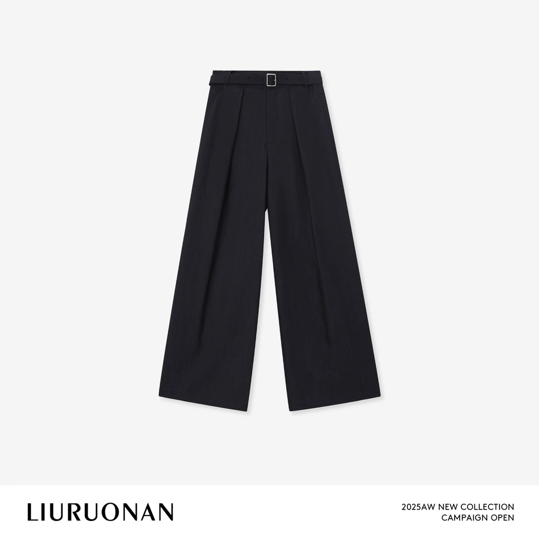 LIURUONAN 25FL【乔亚西裤】立体叠褶设计感秋季纯色宽松休闲裤女装