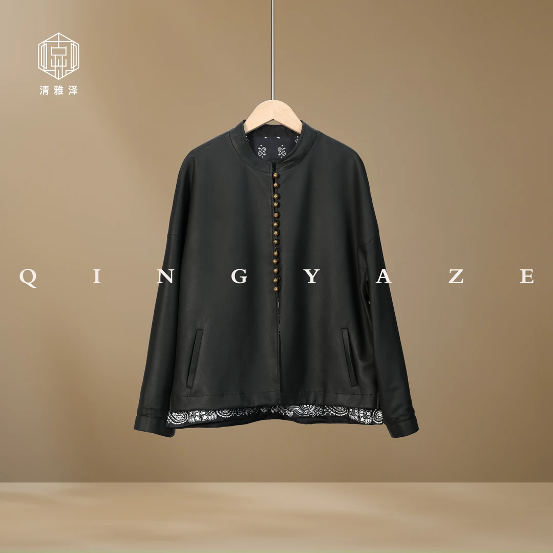 古拙腰果花！磨砂绵羊皮mix真丝腰果印花双面穿外套！GZ4887