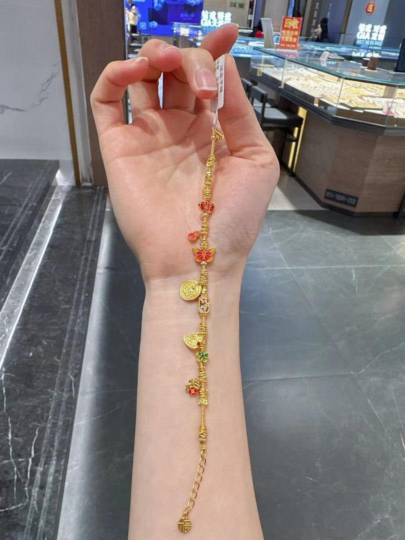 【新美源】足金999 烧蓝工艺 双面蝴蝶手链25.75克