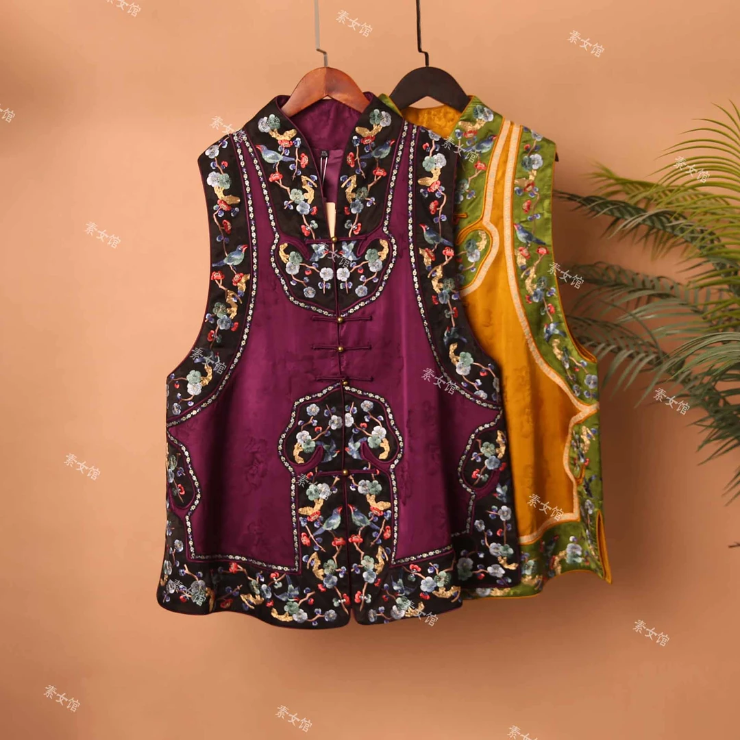 素女馆新款刺绣中式复古如意马甲