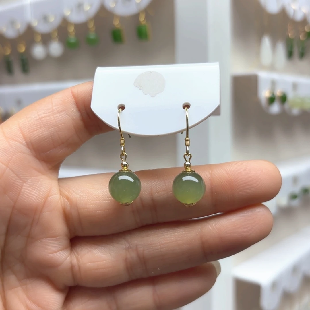 和田玉耳饰银S925镶嵌