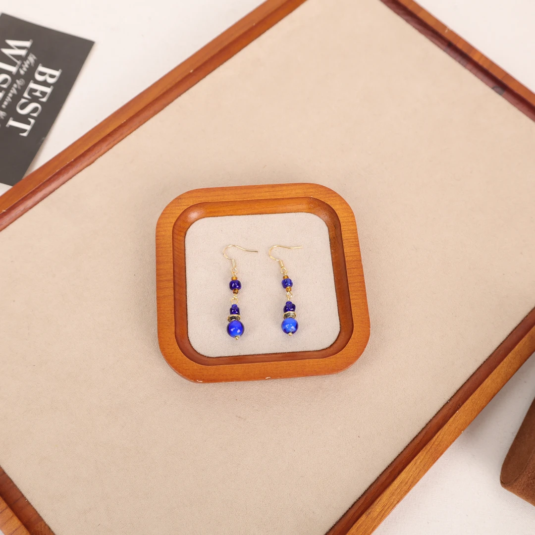 合金耳饰 LZ2292-2 蓝色琉璃克莱因蓝小米珠设计款琉璃耳环