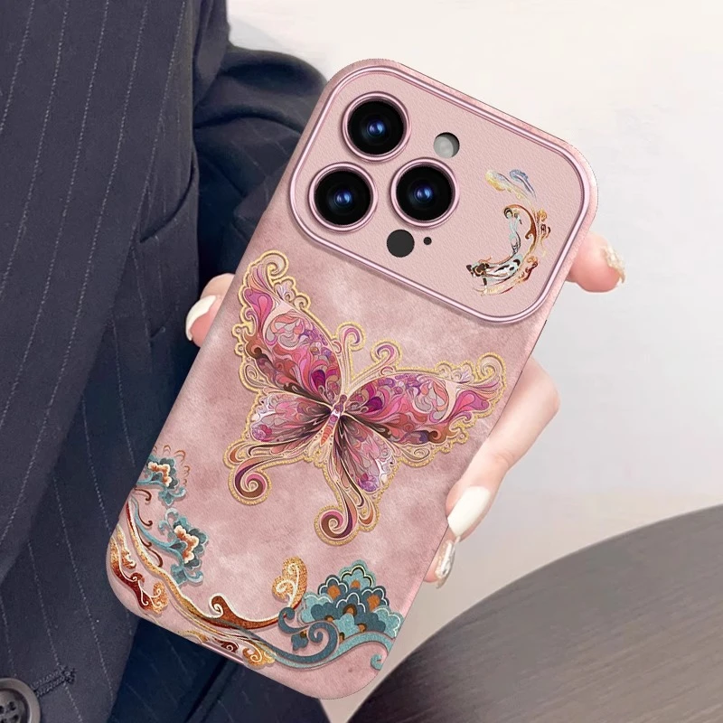 文创敦煌蝴蝶适用苹果16promax手机壳带手珠iphone15promax保护壳