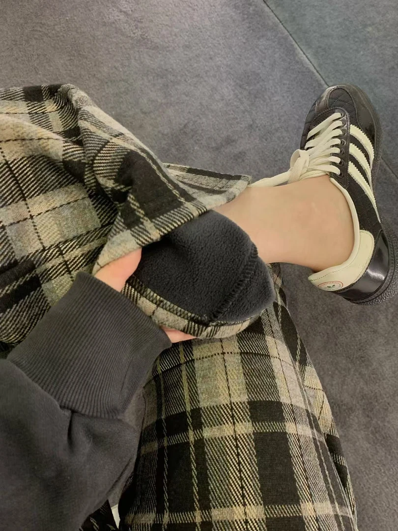 C30-3两色“格纹”松紧腰直筒裤（1072）