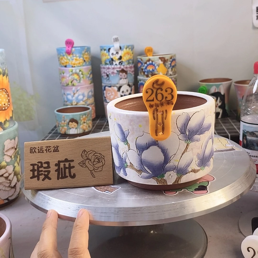 糖***子紫砂花盆红陶手绘花盆