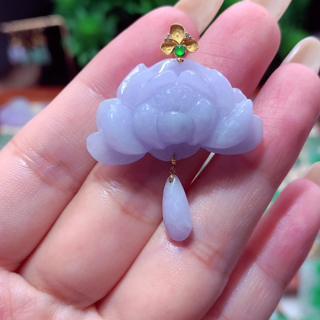 吊坠(不含链)18K金镶嵌翡翠