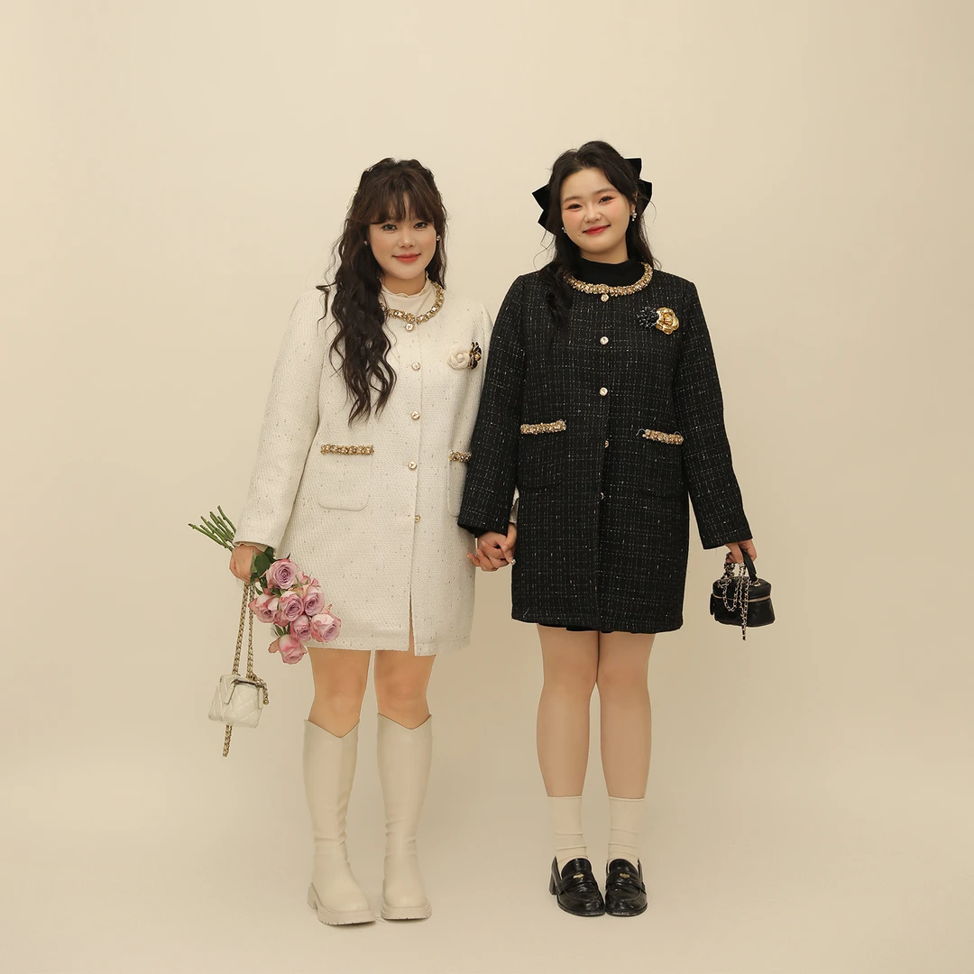 【12月29日新品】大码百分百冬季气质穿搭显瘦小香风粗呢连衣裙2994