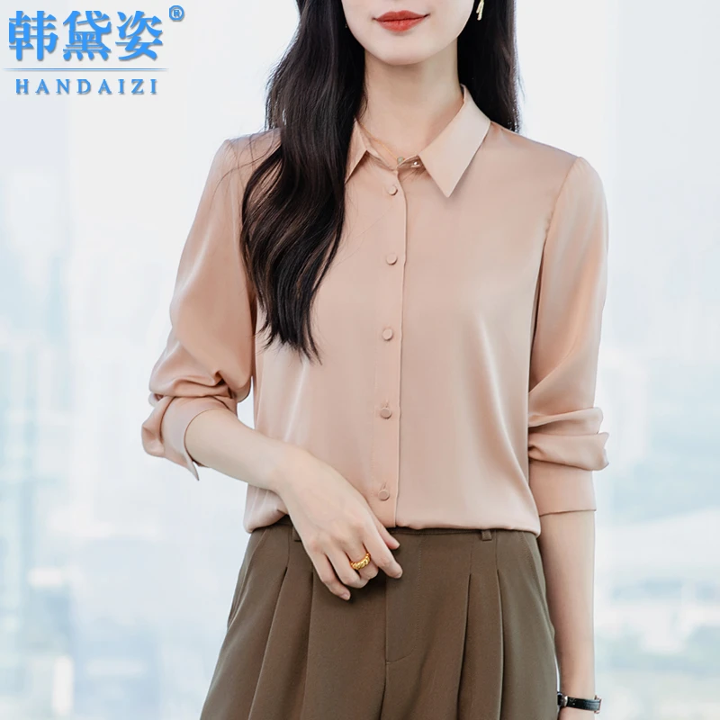 杭州时尚高端2025春新款重磅真丝桑蚕丝衬衫女弹力双乔桑蚕丝上衣