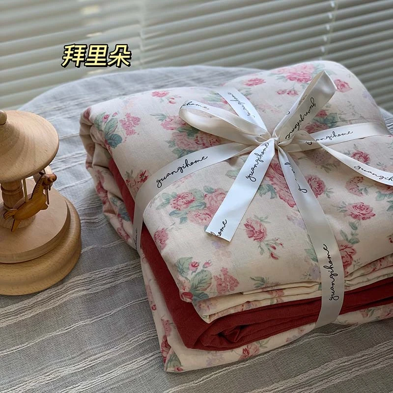 A类母婴级全棉有氧双层纱四件套 透气柔软舒适小清新可裸睡可机洗