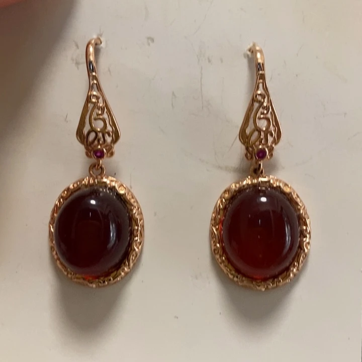 血珀耳饰银S925镶嵌琥珀