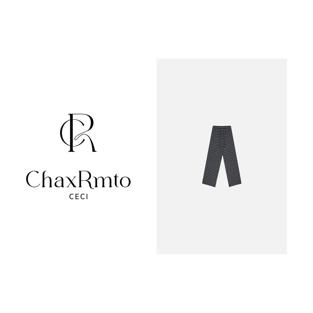 ChaxRmto 春季拼接假两件系绳宽松休闲条纹直筒裤 斯斯SD1A0395