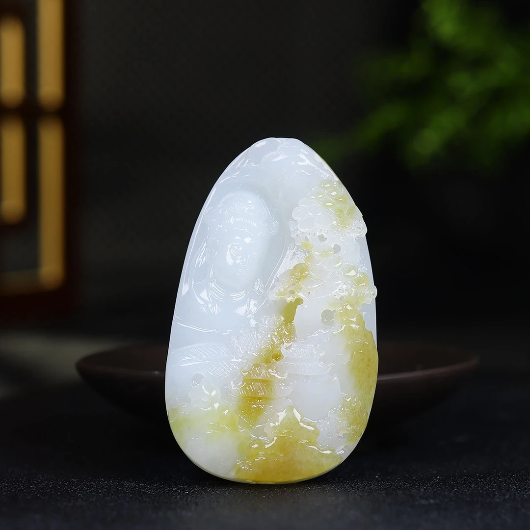 1115109和田玉糖白玉佛观天下