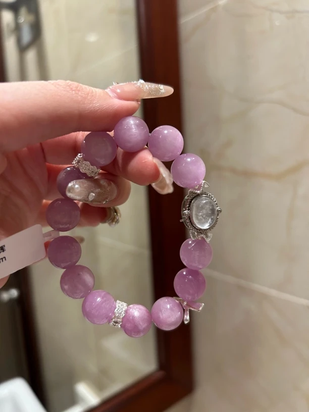 非金属仿珍珠手链 香芋紫水拉丝 奶白配件盒子合金手串