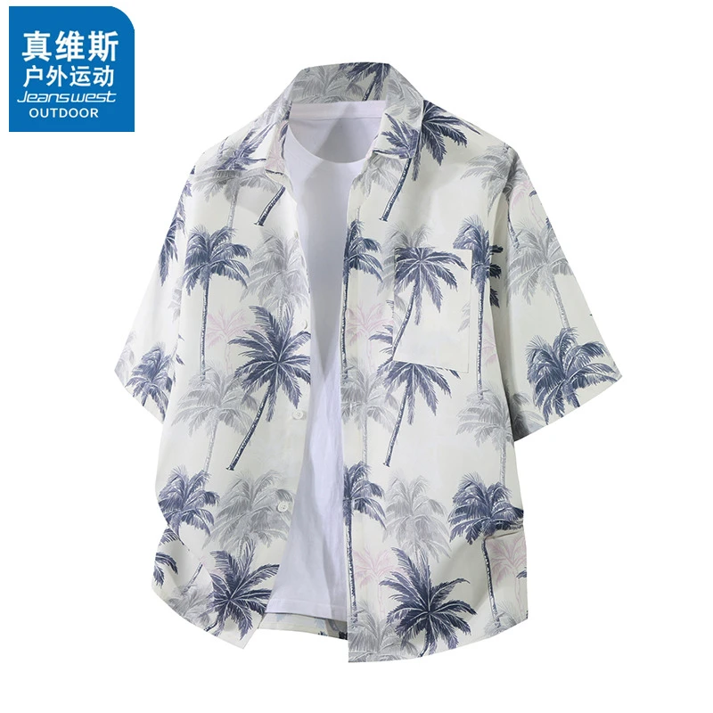 真维斯户外运动夏季衬衫高档百搭休闲印花海边度假宽松亲肤款衬衣