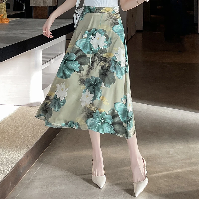 中国风印花高腰半身裙夏季碎花包臀裙气质复古女装裙子显瘦中长裙