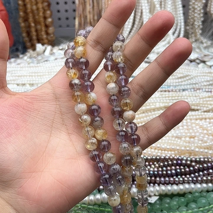 未镶嵌玛瑙/玉髓珠宝半成品一条8mm左右紫黄晶