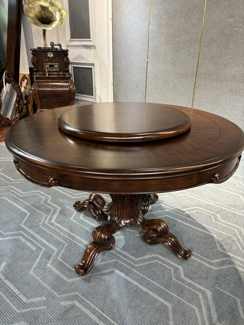 205圆餐台1200*1200*770转盘700 美式家用古典雕花