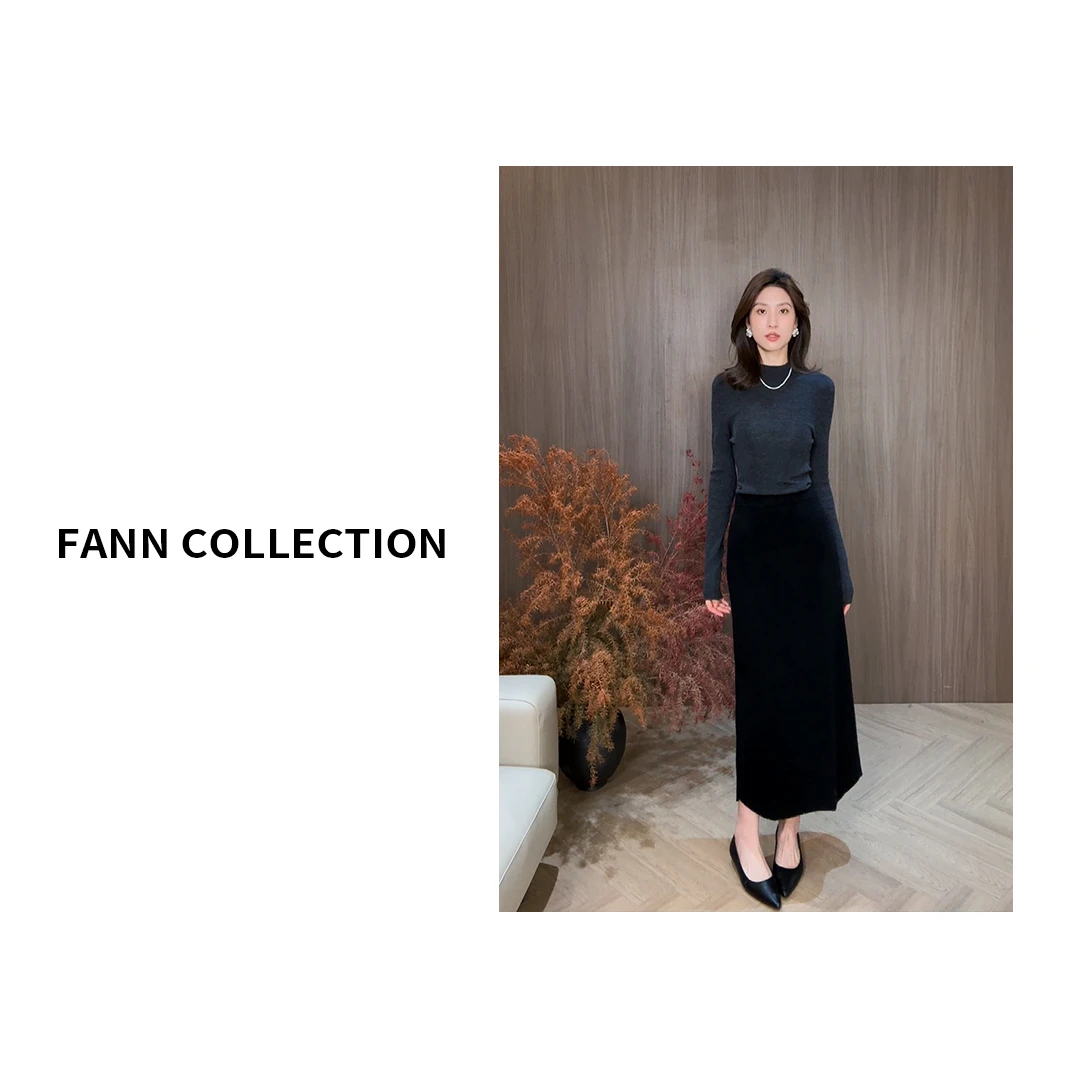 饭饭FANN COLLECTION 无月夜 高腰气质直筒羊毛半裙FANNC056