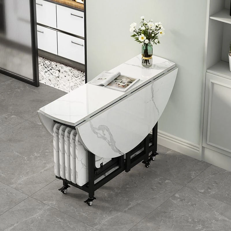 圆形岩板折叠餐桌椅小户型多功能可伸缩大圆桌家用吃饭桌子折叠桌