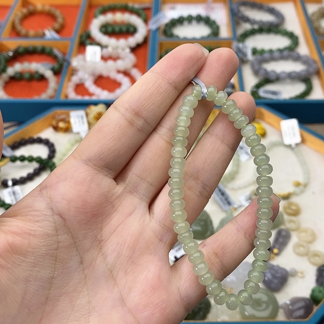 和田玉未镶嵌手链w10算盘珠4*6