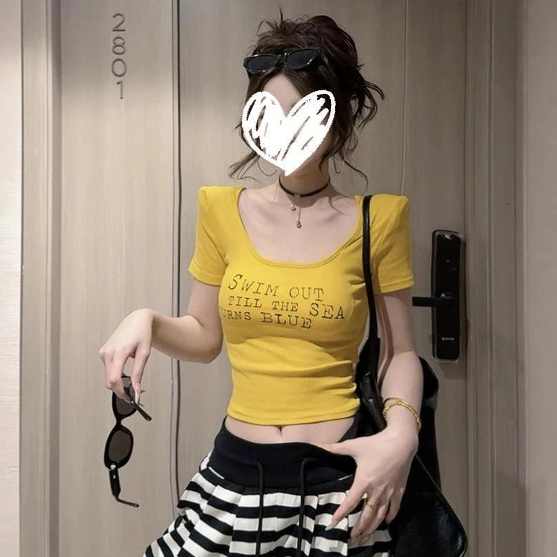 性感辣妹风小众短袖T恤女2025新款时尚法式洋气修身显瘦短款上衣