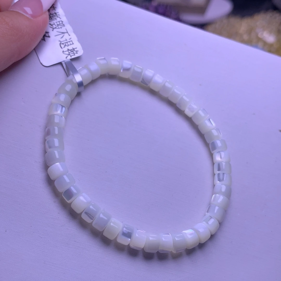 水晶银S925镶嵌手串白母贝5+