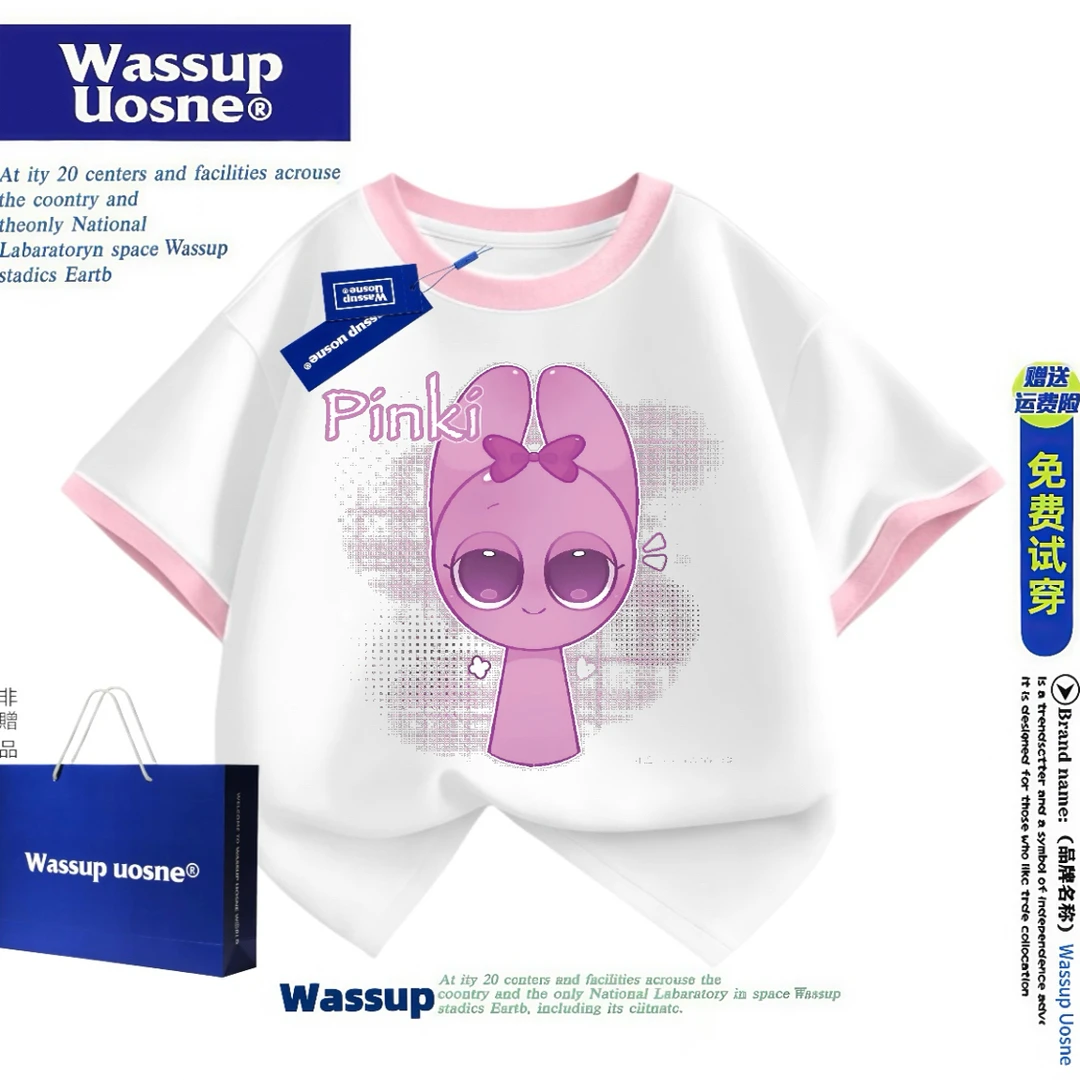 WASSUP联名节奏盒子平基女童t恤夏季短袖t恤纯棉可爱撞色圆领款