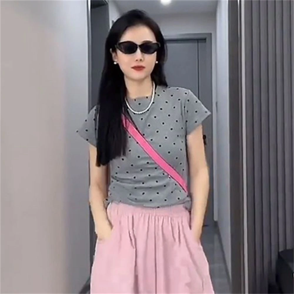 夏季时尚圆领纯棉短袖T恤女2025年新款流行波点百搭时髦休闲上衣
